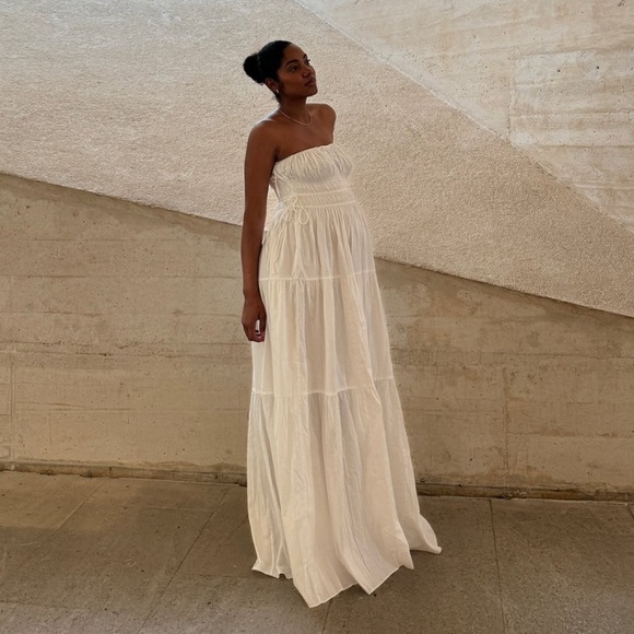 Bumpsuit Shirred Strapless Gown in White Poplin size XS - Picture 2 of 10